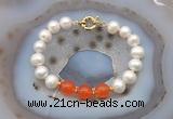 CFB1085 Hand-knotted 9mm - 10mm potato white freshwater pearl & candy jade bracelet