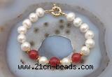 CFB1086 Hand-knotted 9mm - 10mm potato white freshwater pearl & candy jade bracelet