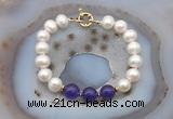 CFB1087 Hand-knotted 9mm - 10mm potato white freshwater pearl & candy jade bracelet