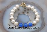 CFB1089 Hand-knotted 9mm - 10mm potato white freshwater pearl & candy jade bracelet