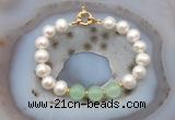 CFB1091 Hand-knotted 9mm - 10mm potato white freshwater pearl & candy jade bracelet