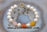 CFB1094 Hand-knotted 9mm - 10mm potato white freshwater pearl & colorful candy jade bracelet