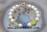 CFB1096 Hand-knotted 9mm - 10mm potato white freshwater pearl & colorful candy jade bracelet