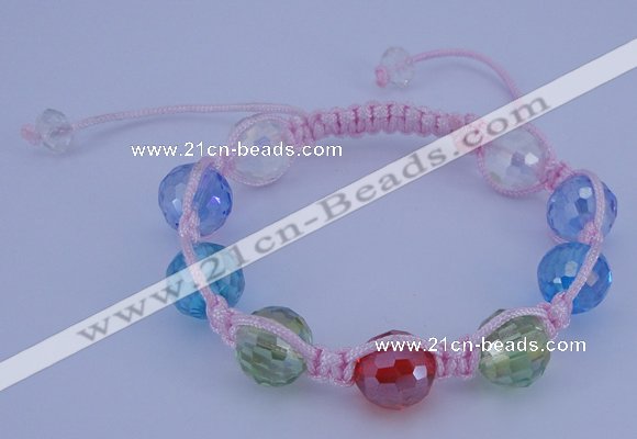 CFB530 12mm faceted round crystal beads adjustable bracelet wholesale