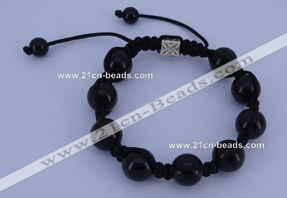 CFB549 12mm round black agate with alloy beads adjustable bracelet