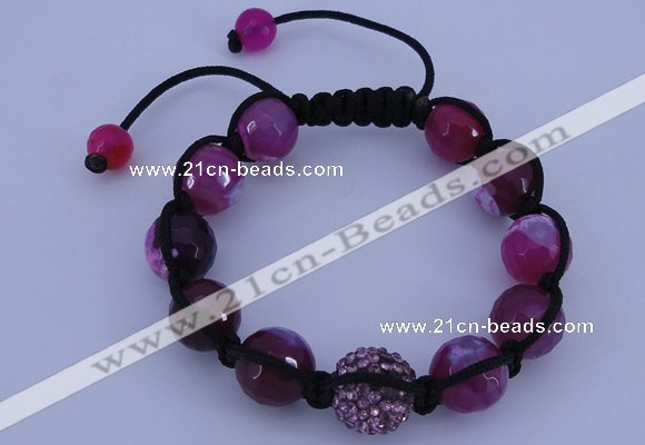 CFB553 12mm faceted round agate with rhinestone beads adjustable bracelet