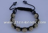 CFB555 10mm round rhinestone with hematite beads adjustable bracelet