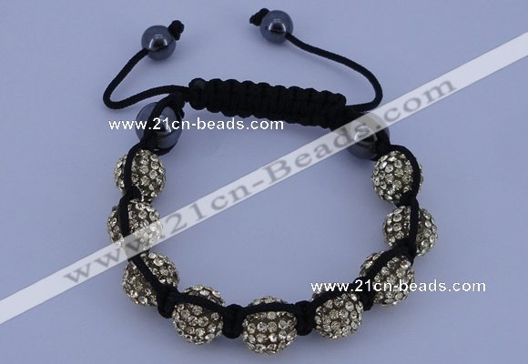 CFB555 10mm round rhinestone with hematite beads adjustable bracelet