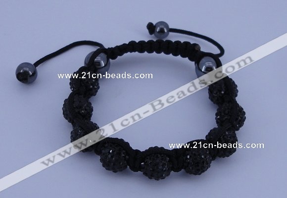 CFB556 10mm round rhinestone with hematite beads adjustable bracelet