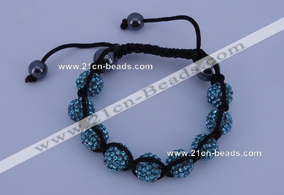 CFB557 10mm round rhinestone with hematite beads adjustable bracelet