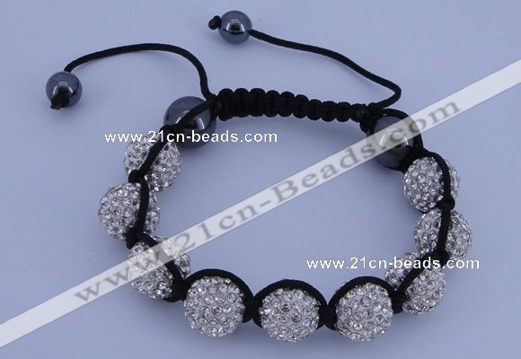 CFB560 12mm round rhinestone with hematite beads adjustable bracelet