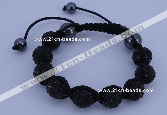 CFB561 12mm round rhinestone with hematite beads adjustable bracelet