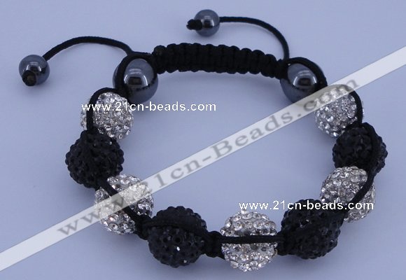 CFB562 12mm round rhinestone with hematite beads adjustable bracelet