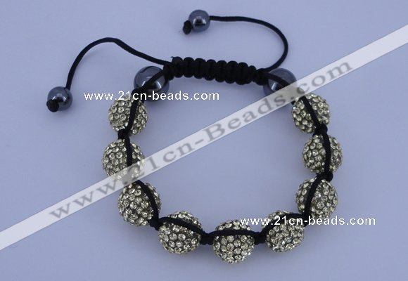 CFB563 12mm round rhinestone with hematite beads adjustable bracelet