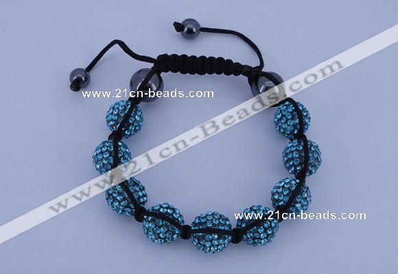 CFB565 12mm round rhinestone with hematite beads adjustable bracelet