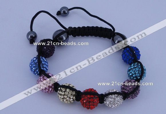 CFB567 12mm round rhinestone with hematite beads adjustable bracelet