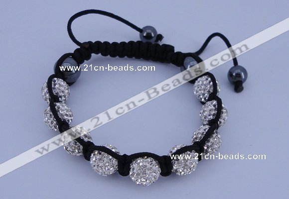 CFB570 10mm round rhinestone with hematite beads adjustable bracelet