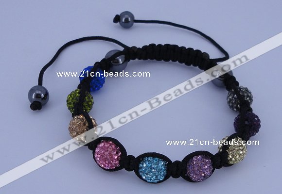 CFB571 10mm round rhinestone with hematite beads adjustable bracelet