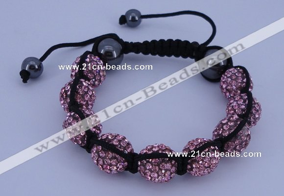 CFB575 12mm round rhinestone with hematite beads adjustable bracelet