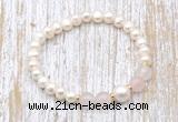 CFB600 6-7mm potato white freshwater pearl & rose quartz stretchy bracelet