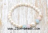 CFB601 6-7mm potato white freshwater pearl & morganite stretchy bracelet