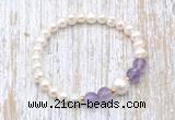 CFB602 6-7mm potato white freshwater pearl & amethyst stretchy bracelet