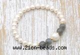 CFB606 6-7mm potato white freshwater pearl & labradorite stretchy bracelet