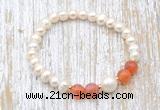 CFB609 6-7mm potato white freshwater pearl & fire agate stretchy bracelet