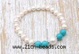 CFB613 6-7mm potato white freshwater pearl & turquoise stretchy bracelet