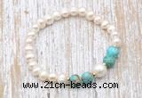 CFB614 6-7mm potato white freshwater pearl & blue sea sediment jasper stretchy bracelet