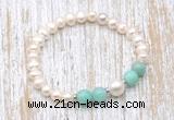 CFB615 6-7mm potato white freshwater pearl & amazonite stretchy bracelet