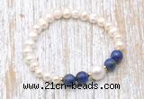 CFB616 6-7mm potato white freshwater pearl & lapis lazuli stretchy bracelet