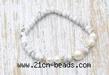 CFB702 faceted rondelle white howlite & potato white freshwater pearl stretchy bracelet