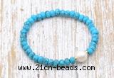 CFB703 faceted rondelle turquoise & potato white freshwater pearl stretchy bracelet