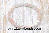 CFB710 faceted rondelle pink aventurine & potato white freshwater pearl stretchy bracelet