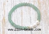 CFB713 faceted rondelle green aventurine & potato white freshwater pearl stretchy bracelet