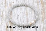 CFB721 faceted rondelle white crazy lace agate & potato white freshwater pearl stretchy bracelet