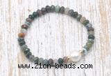 CFB724 faceted rondelle Indian agate & potato white freshwater pearl stretchy bracelet