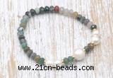 CFB726 faceted rondelle Indian agate & potato white freshwater pearl stretchy bracelet