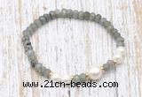 CFB750 faceted rondelle labradorite & potato white freshwater pearl stretchy bracelet