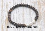 CFB755 faceted rondelle bronzite & potato white freshwater pearl stretchy bracelet