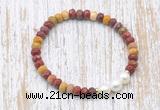 CFB761 faceted rondelle mookaite & potato white freshwater pearl stretchy bracelet