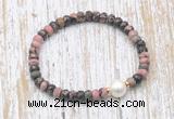 CFB763 faceted rondelle rhodonite & potato white freshwater pearl stretchy bracelet