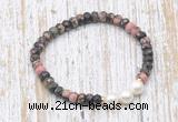 CFB764 faceted rondelle rhodonite & potato white freshwater pearl stretchy bracelet