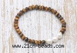 CFB767 faceted rondelle yellow tiger eye & potato white freshwater pearl stretchy bracelet