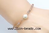 CFB802 4mm faceted round orange moonstone & potato white freshwater pearl bracelet