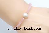 CFB805 4mm faceted round rose quartz & potato white freshwater pearl bracelet