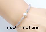 CFB808 4mm faceted round morganite & potato white freshwater pearl bracelet