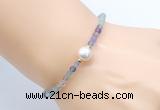 CFB809 4mm faceted round fluorite & potato white freshwater pearl bracelet