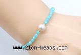 CFB815 4mm faceted round amazonite & potato white freshwater pearl bracelet